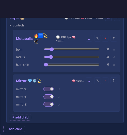 A module card: its controls, each with its help line