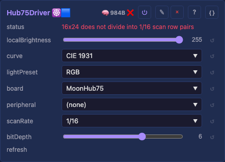 HUB75 driver controls