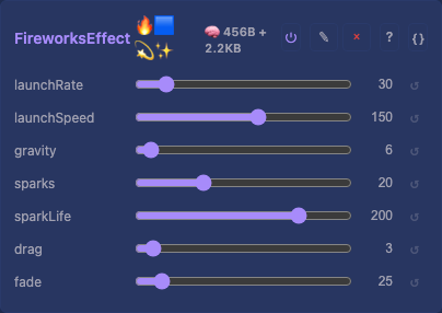 FireworksEffect controls