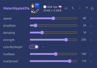 WaterRippleEffect controls