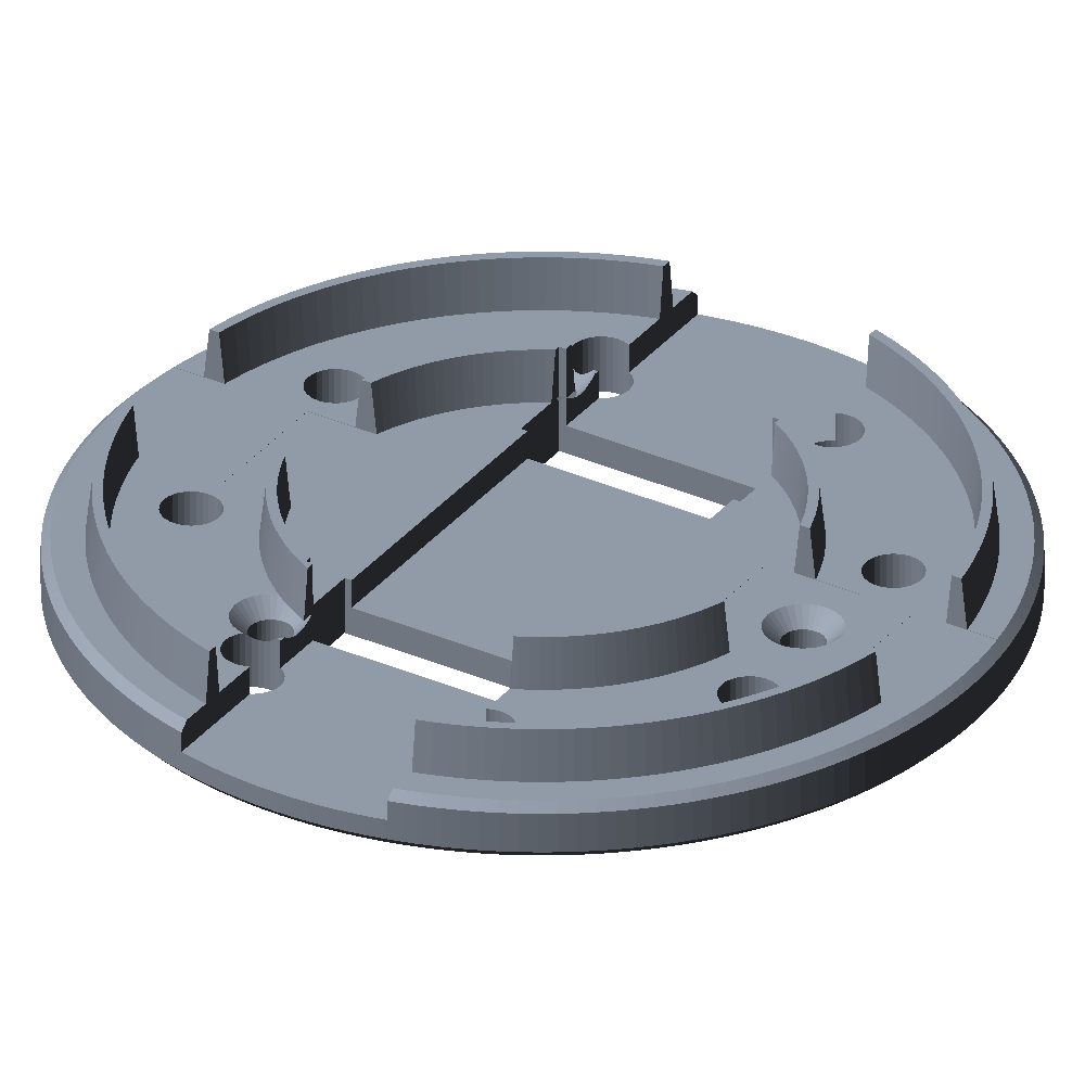 The 3D-printed top plate: a flat disc with screw holes that mounts the ring disc onto the bulb body