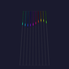 The orb in the preview: a tilted rainbow disc sinking through the ten legs, lit where each leg crosses it
