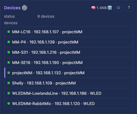Devices module — discovered LAN devices