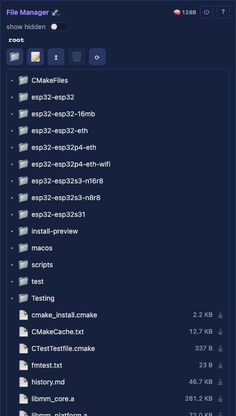 File Manager panel — folder tree + toolbar