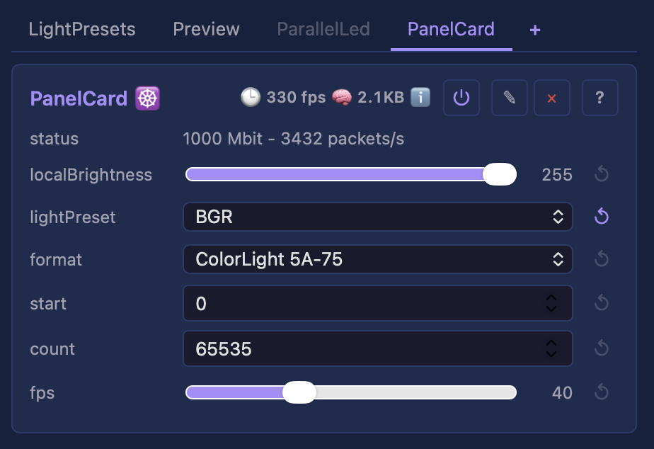 PanelCard controls