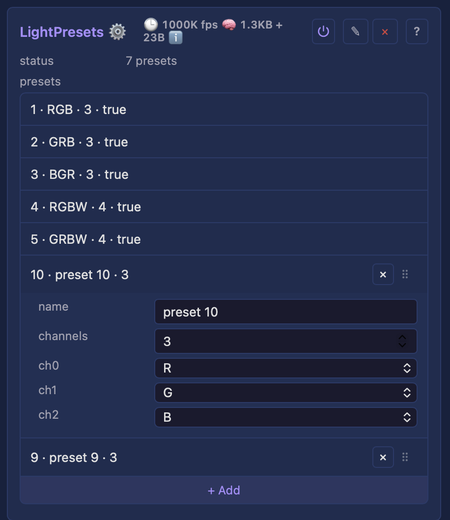 LightPresetsModule card