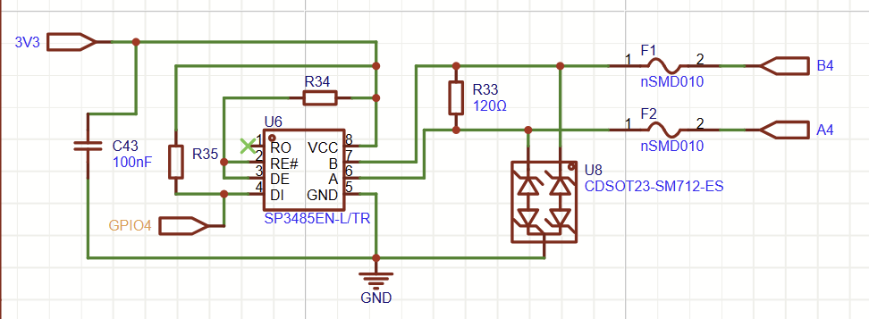 RS-485 transmit-only channel schematic (GPIO 4)