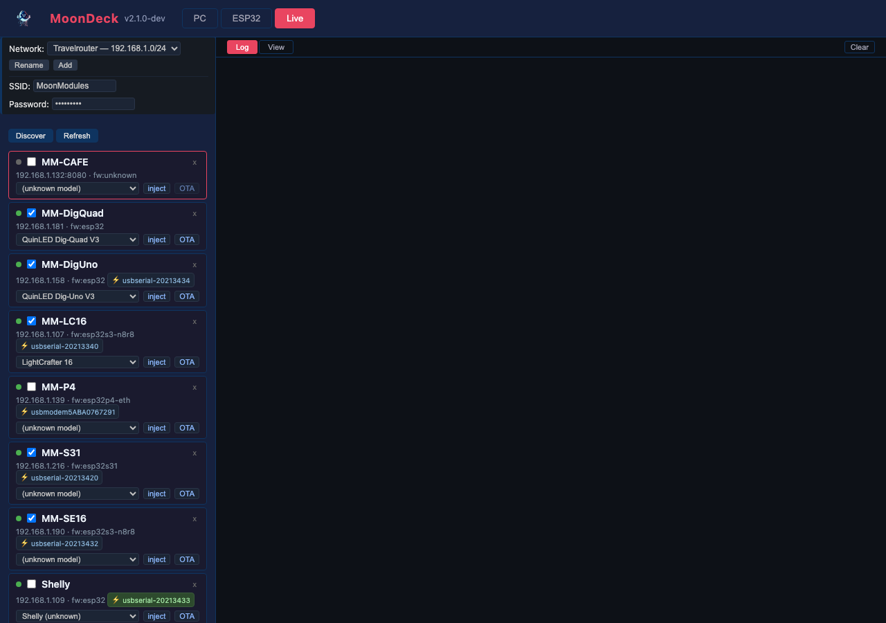 MoonDeck Live tab